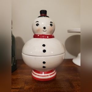 Johanna Parker snowman candy dish canister